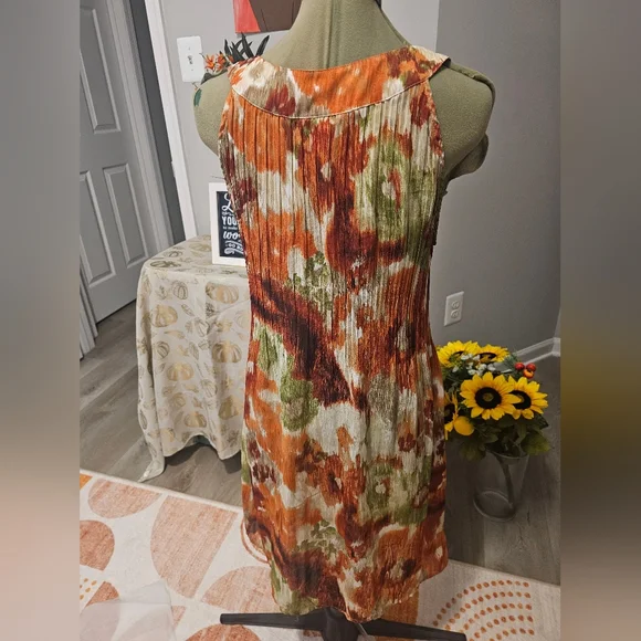 Sunny Leigh Floral Multicolor Sleeveless Dress Sheer Sz Large - Picture 6 of 10